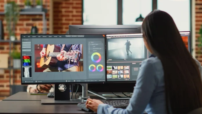 Professional graphics designer working on graphics software